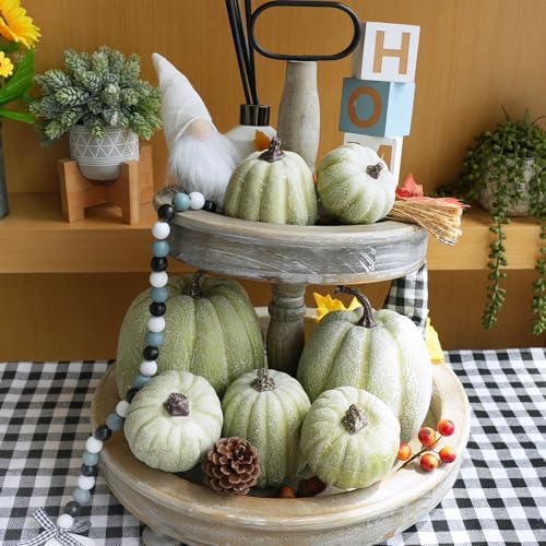 Winlyn 7 Pcs Assorted Sizes Artificial Green Pumpkins Decorative Green Whitewashed Faux Foam Pumpkins for Halloween Thanksgiving Farmhouse Fall Autumn Harvest Home Mantel Table Centerpiece - Image 5