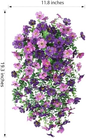 HyeFlora Artificial Flowers for Outdoors Decoration, 2Pcs Dark Purple and Purple Fake Hanging Flowers, UV & Fading Resistant, Faux Decor for Porch Patio Balcony Planter - Image 4