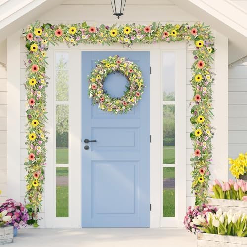 2Pcs 6.5 Ft Summer Flower Vine Garlands Artificial Wildflower Wisteria Lavender Daisy Spring Garland Not Withering Floral Wreath Garland All Year Round Home Decor for Indoor Outdoor Home Wedding Arch - Image 2