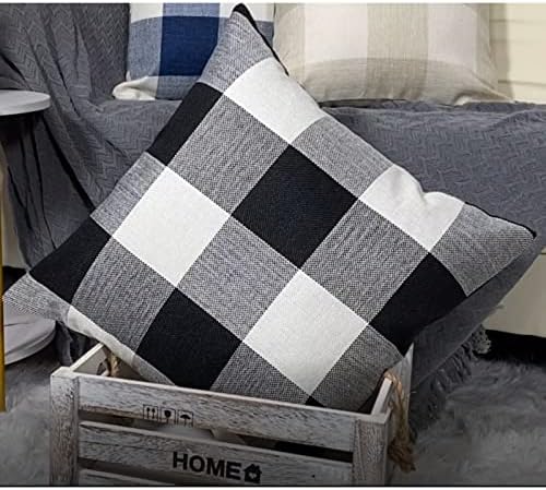 VAKADO Black White Buffalo Plaids Decorative Throw Pillow Covers Outdoor Fall Farmhouse Retro Boho Square Cushion Cases Halloween Home Decor Classic Rustic Check for Porch Couch Patio 24x24 Set of 2 - Image 2