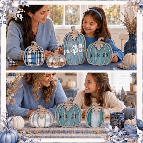 Leinuosen 6 Pcs Blue Fall Pumpkin Decor, Thanksgiving Table Centerpiece - Image 5