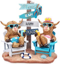 Wonderjune Beach House Decor Resin Sign Figurine for Mantle,Highland Cow by Wonderjune