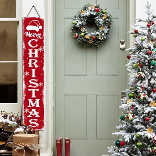 Merry Christmas Porch Sign Christmas Front Door Hanging Decorations Wooden Vertical Indoor Outdoor Standing Signs For Home Yard Farmhouse Holiday Decor 47 x 7.8 inch - Image 7