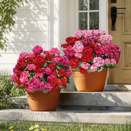 Artificial Geranium Fake Flowers for Outdoors Decoration, 6 Bundles Silk Geraniums Flower UV Resistant Look Real Faux Plants for Front Door Garden Porch Planter Patio Balcony Yard Indoor Home, Mix - Image 3