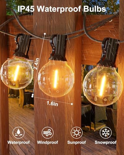 GLUROO 60FT Outdoor String Lights LED, Patio Lights with 32 Bulbs Waterproof, 2700K Warm White for Outside Backyard, Yard, Gazebo, Deck, Porch - Image 4