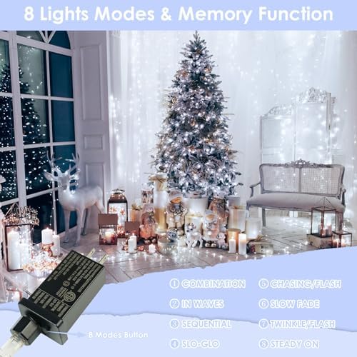 33FT 100 LED Fairy Lights Plug in, 8 Modes Twinkle Lights Cool White - Image 3