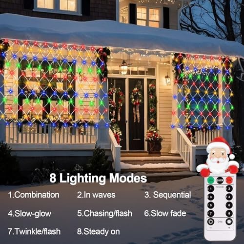 echosari Battery Operated Net Lights with 8 Mode Timer Remote - Image 2