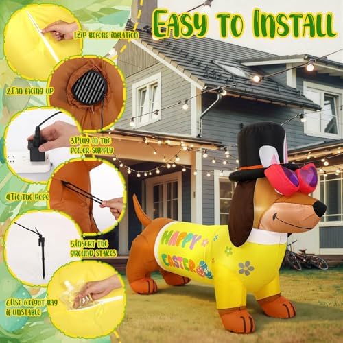Leyndo 5.3 ft Easter Inflatables Outdoor Decorations Easter Dachshund Dog Inflatable Blow up Dachshund Dog with Built-in LED Lights for Holiday Party Spring Indoor Outdoor Garden Lawn Yard Decorations - Image 4