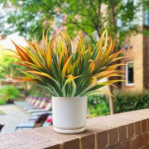 6Pcs Artificial Grass Fake Plants 17.3in Outdoor Plastic Plants UV Resistant Greenery Fake Grass for Home Window Garden Office Patio Hanging Planter Pathway Front Porch Décor Orange Yellow - Image 5
