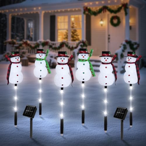 Christmas Snowman Solar Pathway Lights Outdoor Decorations, 6 Pack - Image 6