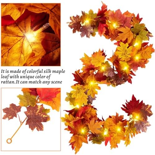 2Pcs Fall Maple Leaf Garland with Yellow Lights - Image 3