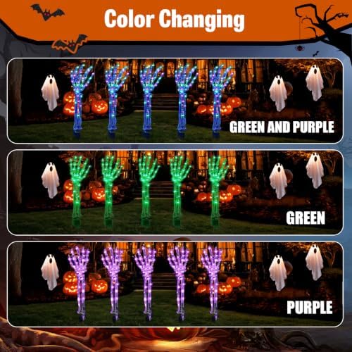 Solar Halloween Decorations,5Pack Skeleton Hands Halloween Pathway Lights - Waterproof LED Stakes with 250 Purple & Green Lights, 8 Modes - Scary Outdoor Yard Solar Powered Haunted Decorations - Image 6