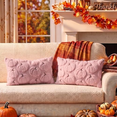 Fall Pillow Covers Pumpkin Fall Decor 12x20 Set of 2 Pink - Image 7