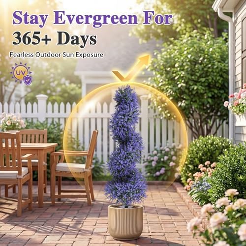 PATIO CHOICE 3ft Artificial Topiary Spiral Trees with Lavender Set of 2 High End Outdoor Faux Plants Realistic Fake Bushes Lilac Shrubs Decorations for Outdoor Front Porch Garden - Image 5