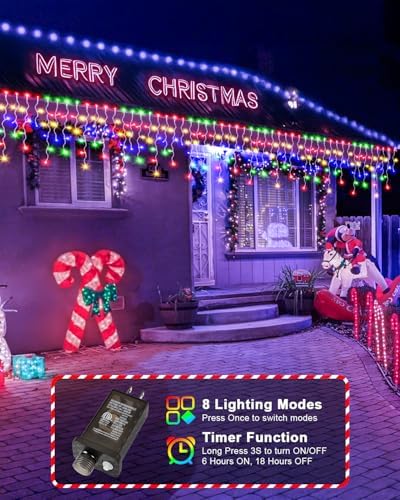2 Pack 53FT 486 LED Christmas Lights Outdoor, Plug in Waterproof Christmas Lights for Outside, Timer & Memory, 8 Modes Hanging Fairy Light for House Eaves Yard Patio Decorations,Multicolor - Image 2