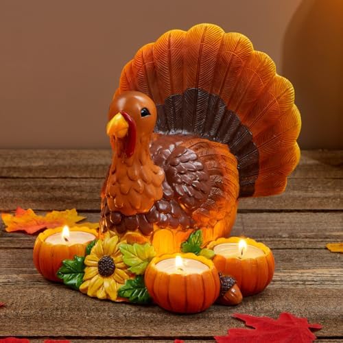 JOYIN Thanksgiving Turkey Candle Holders, Thanksgiving Turkey Tabletop Centerpiece, Fall Centerpiece Table Decorations, Tea Light Pumpkin Candle Holder, Indoor Home, Kitchen Autumn Decor - Image 6