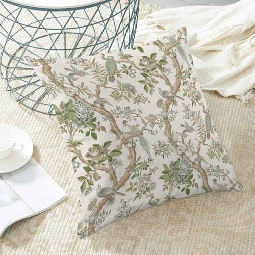 CXMEIFLY Chinoiserie Spring Pillow Covers 18 x 18 Inch Set of 2 for Sage Green Blue Vintage Flowers Bird Decor Throw Pillows Plant Farmhouse Outdoor Decorative Cushion Cases for Couch Bed Decorations - Image 4