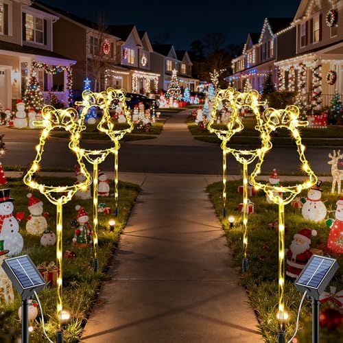 6 Packs Christmas Bell Solar Garden Lights with 8 Light Modes, 21.65 Inches Tall Christmas Outdoor Light with 20 LEDs Each, Solar Outdoor Xmas Decor for Garden, Path, Patio (Warm White) - Image 6