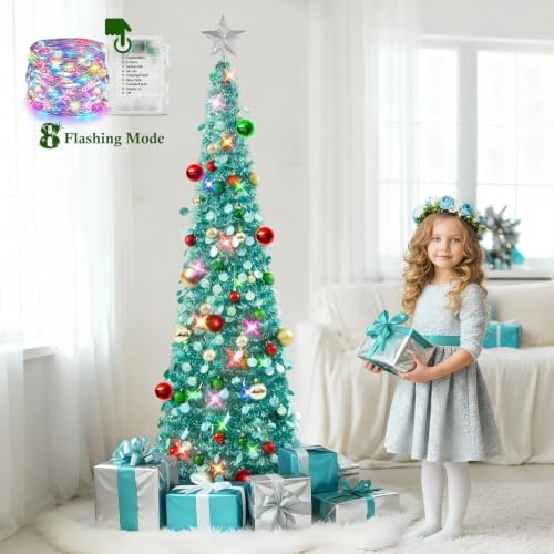 N&T NIETING Pop Up Christmas Tree with Lights & Ornaments, 5FT, Lake Blue - Image 6
