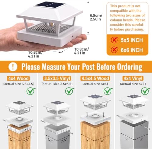 btfarm 4x4 Solar Post Cap Lights, 8 Pack Fence Deck Post Lights, White - Image 3