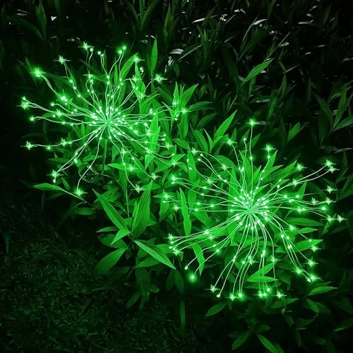 JJGoo Solar Firework Lights, 2 Pack 150 LEDs 2 Lighting Modes Solar Lights Outdoor Waterproof for Garden Patio Walkway Pathway Party Wedding Christmas Decorative - Green - Image 6