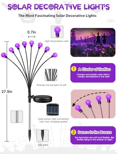 Halloween Decorations Outdoor Solar Firefly Lights 6 Pack 48 LED Purple - Image 7