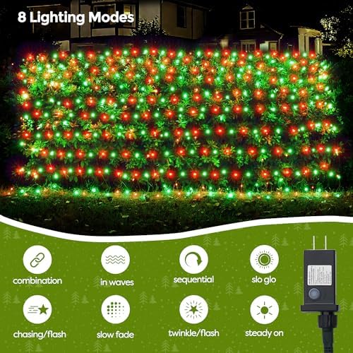 WBao Christmas Net Lights, 360LED 11.5ft x 6.9ft Christmas Lights with 8 Modes, Timer, End to End Connectable, Waterproof Design for Lawn, Bushes, Trees Outdoor Xmas Decorations, Red Green - Image 2