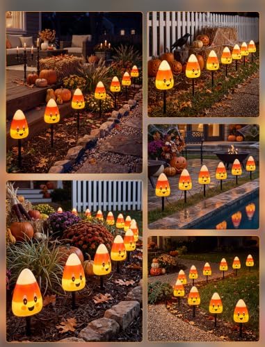 7Ft Halloween Candy Corn Pathway Lights Outdoor, 4 Pack C7 LED Stake Decor - Image 7