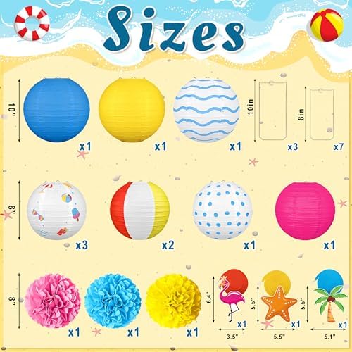 Renbuzhu 16Pcs Beach Summer Party Decorations Paper Lanterns Decor Set - Image 3