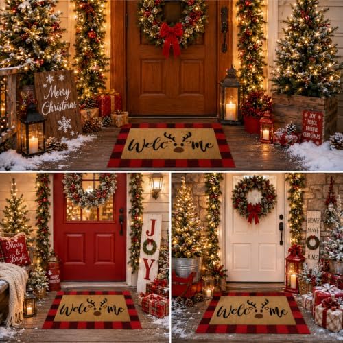Tinideya 2 Pcs Christmas Reindeer Layered Doormat Set, 23.6'' x 35.4'' - Image 4