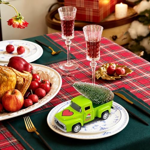 Christmas Green Truck Decor, 4.9 Inch Vintage Metal Pickup Truck with Christmas Tree, Mini Farmhouse Holiday Tabletop Decoration for Tiered Tray, Kitchen, Living Room and Christmas Centerpiece - Image 4