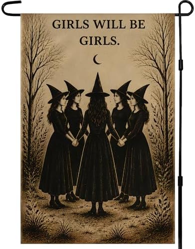 Halloween Decorations - Witch GIRLS WILL BE GIRLS Garden Flag | Halloween Party Decorations for Outdoor Indoor Outside - Trick or Treat Banner Decor for Garden Porch Patio Lawn Yard Party Favors Supplies by OHOME