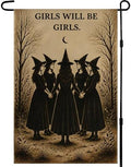 Halloween Decorations - Witch GIRLS WILL BE GIRLS Garden Flag | Halloween Party Decorations for Outdoor Indoor Outside - Trick or Treat Banner Decor for Garden Porch Patio Lawn Yard Party Favors Supplies by OHOME