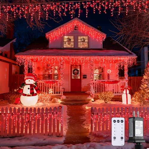 JMEXSUSS 400 LED Red Icicle Christmas Lights Outdoor by JMEXSUSS