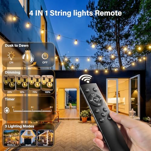 30FT Outdoor String Lights with Remote, Waterproof Connectable Dimmable G40 Patio Lights with 12+1 Shatterproof Edison LED Bulbs Plug in, Hanging Light for Outside Backyard Deck Garage Decor - Image 2