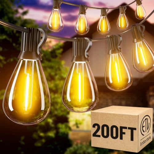 200FT LED Outdoor String Lights with 60+2 Edison Shatterproof Waterproof Bulbs, 2700K Commercial Grade Patio Lights, Heavy Duty Outside Hanging for Garden Porch Deck Decor by AMZRAP