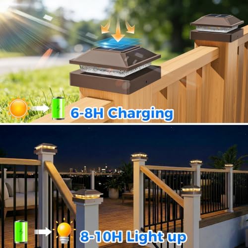 Peasur 4x4 Solar Post Cap Light, 2 Modes 16 LED Fence Deck Post Lights Waterproof, Black Post Lights Solar Powered Outdoor, Fit 4x4, 3.5x3.5 Wood/Vinyl Posts for Porch Fence 2 Pack - Image 4