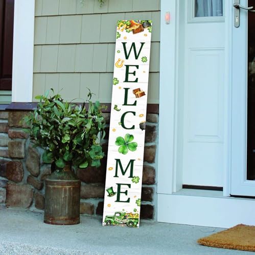 St. Patrick's Day Porch Sign Saint Patrick Wooden Welcome Sign For Front Door Shamrock Clover Home Decoration Vertical Sign For Patio Porch Standing Yard Sign for Indoor Outdoor Garden Wall - Image 7