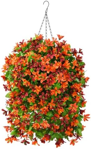 INQCMY Artificial Hanging Flowers Decoration, 4pcs Fake Floral Basket Plants for Outdoor Porch, Faux Shrubs Home Spring Decor UV Resistant Potted Violets for Outside Garden No Fade by INQCMYPlantRack