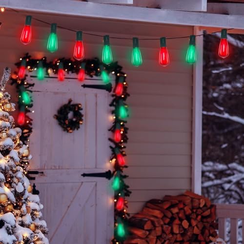 GOOTHY LED ST40 Red and Green Outdoor String Lights, 45FT Patio Lights Waterproof with 30 LED Red Green Shatterproof Bulbs, Hanging Outdoor Light for Home Party Backyard Garden Christmas Decorations - Image 5