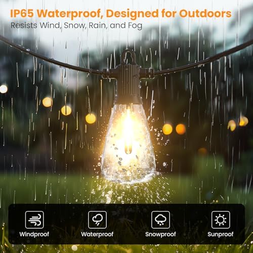 Kawaya Outdoor String Lights for Patio - ST38 Outside IP65 Waterproof Hanging Light with 2700k~6000k Dimmable - 100FT Led Edison Lights for Cafe Bistro Yard Gazebo Porch - Image 3