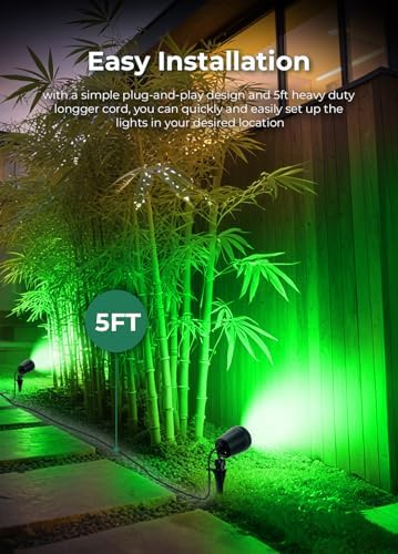 Halloween Spotlights Outdoor, 120V Plug-in Christmas Spot Light, 5000K LED Landscape Lighting with 5 Color Lenses (Red Green Blue Purple Yellow), IP67 Waterproof, 2 Pack - Image 5