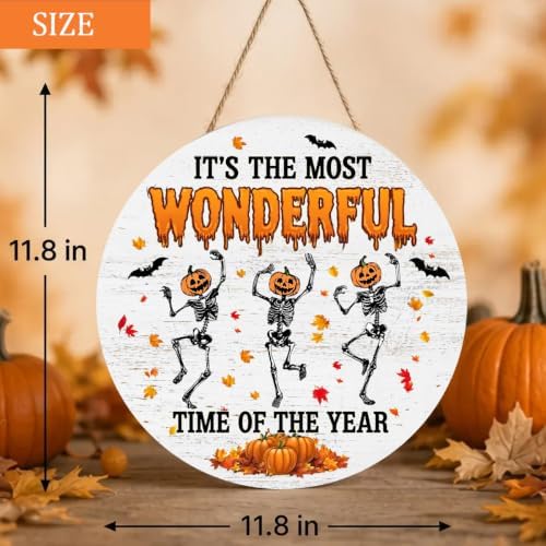 Halloween Decorations Wooden Sign for Home, Spooky Skeleton Pumpkin Sign - Image 5