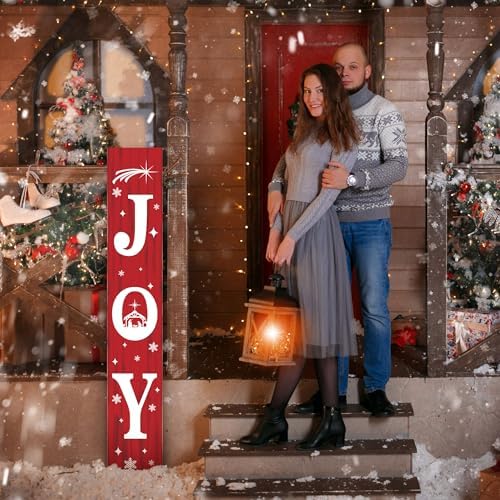 Christmas Porch Sign JOY 47" Winter Large Welcome Porch Sign Xmas Decor for Home Front Door Farm Yard Party Decor (Red) - Image 7
