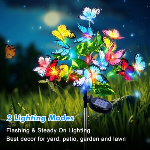 Fohil 2 Pack Butterfly Solar Garden Lights Outdoor with 2 Lighting Modes - Image 3