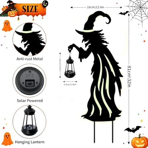 VOOKRY 31.5"Halloween Witch Lantern Outdoor Decor,Solar Lighted Witch Stake - Image 3