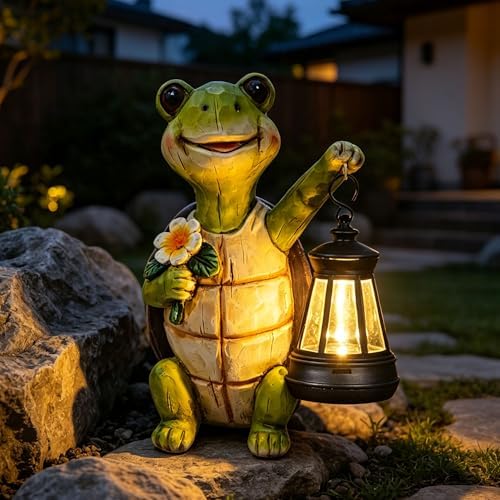 Solar Turtle Garden Statue, Resin Figurine with Hanging Solar Lantern Outdoor Statues for Patio (Turtle 1) by solarstatue