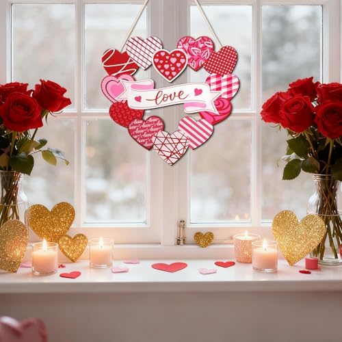 Wood Wreath for Front Door Porch Window Wall Hanging Decor (Pink) - Image 4