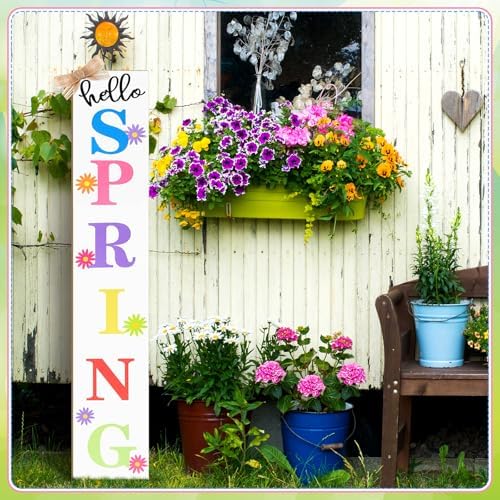 Yerliker Hello Spring Porch Sign Outdoor Decor 47" Large Welcome Decoration Daisy Flower Y'all Wooden Yard Sign for Front Door Home Yard Standing - Image 2