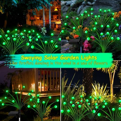 Kohlrabi Solar St Patricks Day Lights Outdoor, 2 Pack 16 LED Solar Green Firefly Lights, Waterproof Wind Swaying Light for St. Patrick's Day Irish Day Outside Yard Patio Decoration - Image 5